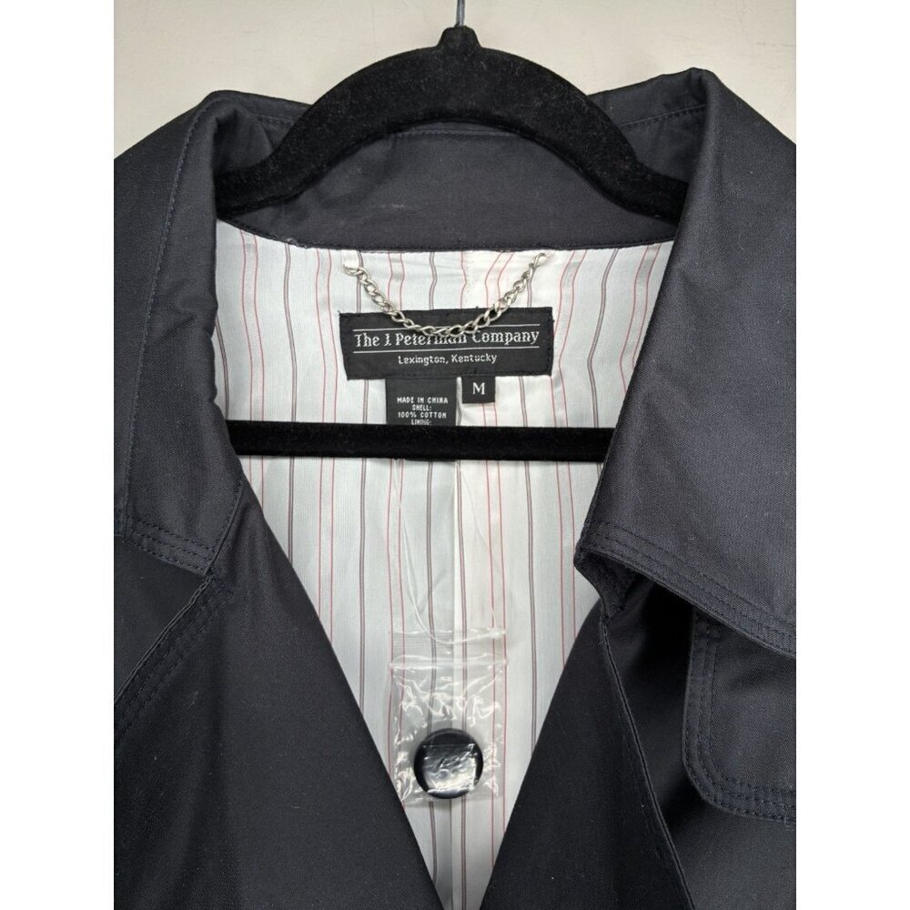 J Peterman NWOT Double Breasted Peplum Long Trench Coat Belted Black Medium - Picture 2 of 6